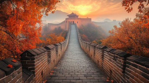 蜿蜒的长城及雄伟的烽火台壮观景象