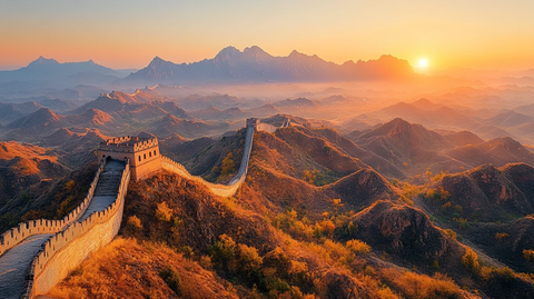 长城蜿蜒盘旋于崇山峻岭间的壮观景象