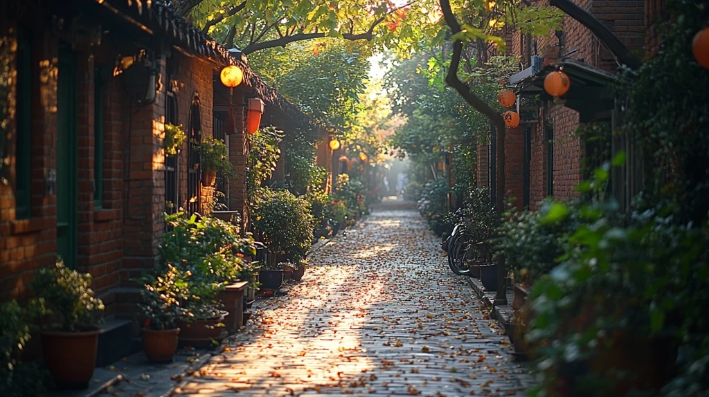 绿树成荫下的砖房小巷