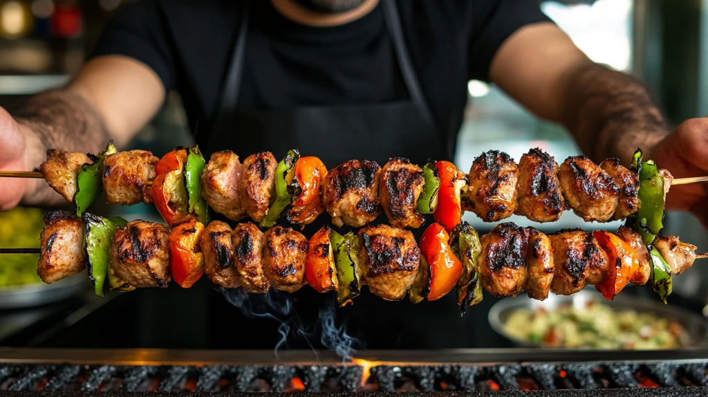 男性厨师手拿烤串