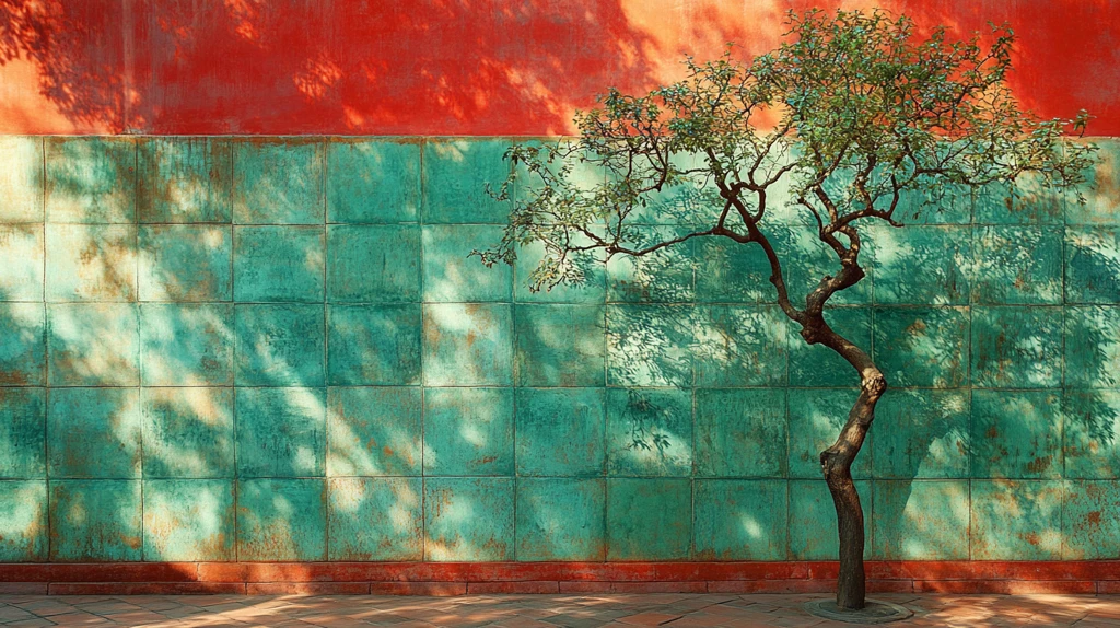 红墙绿瓦上的树影