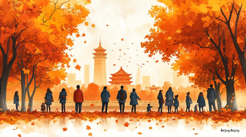 秋日风景中带有古建筑的步道