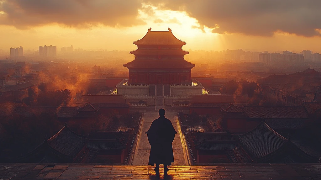 俯瞰故宫建筑群与房顶上的人