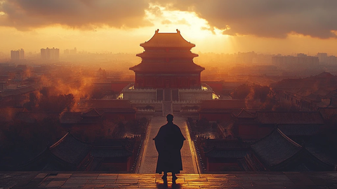 俯瞰故宫建筑群与房顶上的人