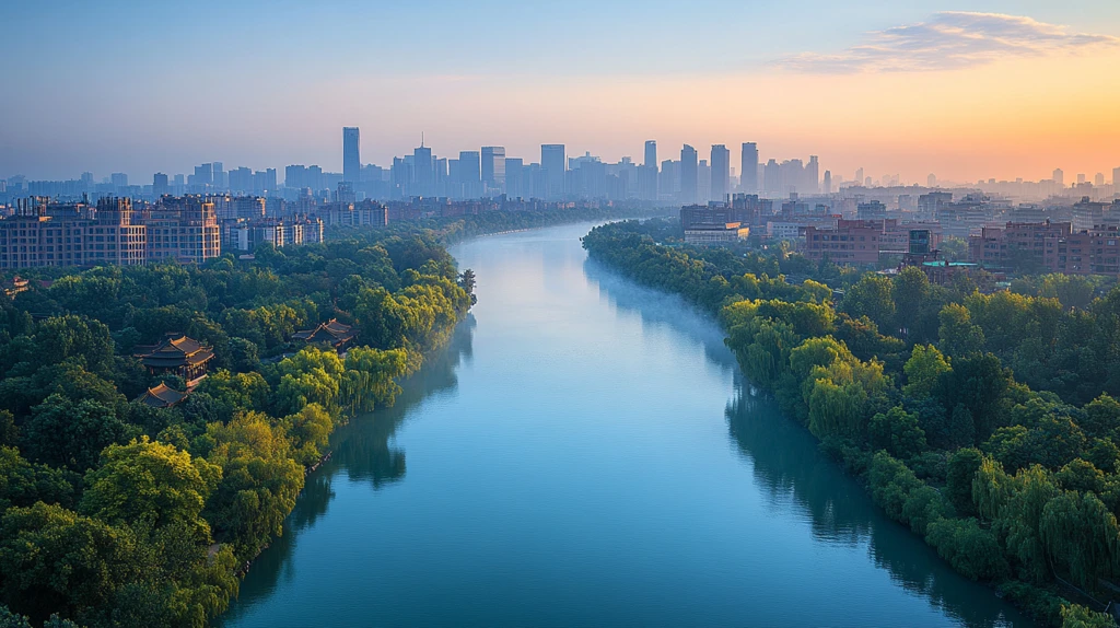 城市河流夜景与璀璨高楼交相辉映