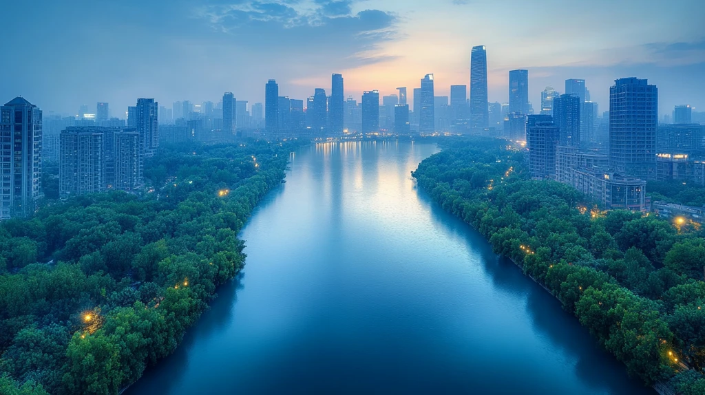 城市河流夜景与璀璨高楼交相辉映
