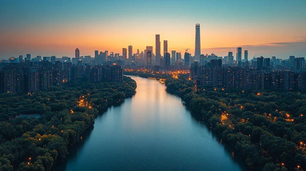 城市河流夜景与璀璨高楼交相辉映