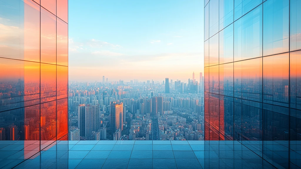 城市中林立的高楼与茂密树林的全景图