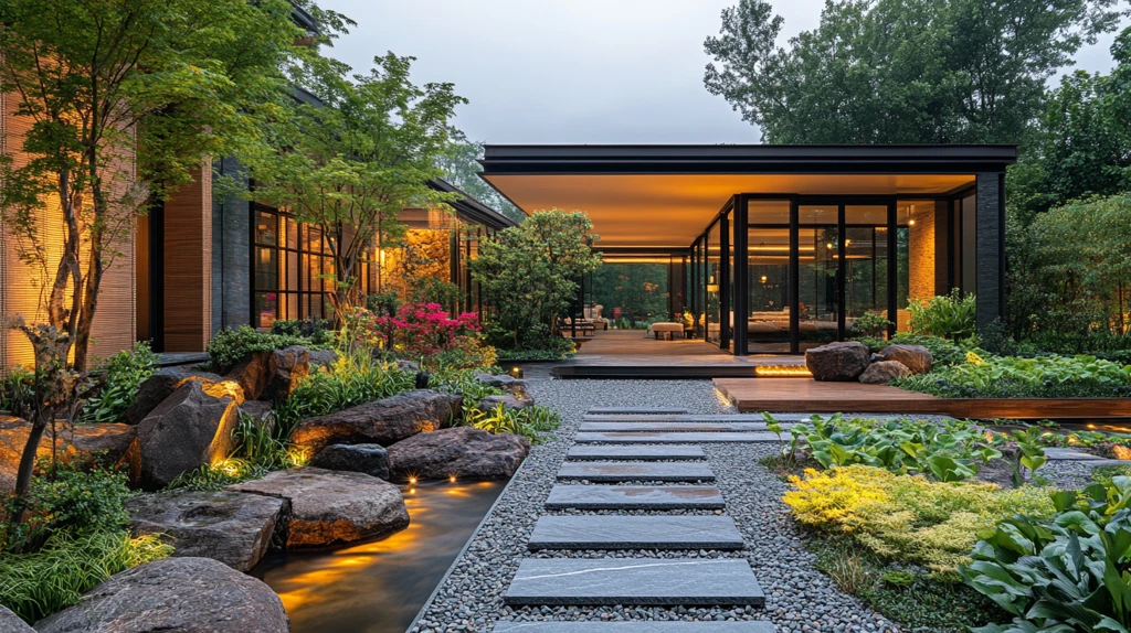 有山景的城市绿地及周边建筑鸟瞰全景