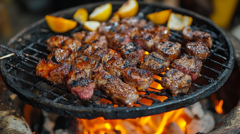 正在烤的炭火烤肉