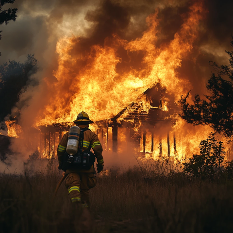 消防员灭火剪影