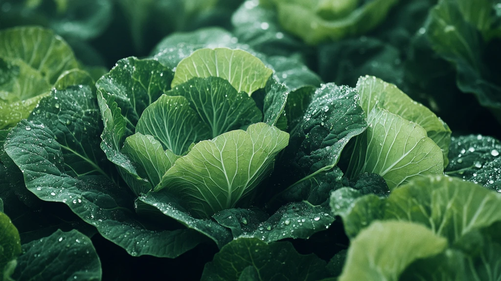 沾着雨滴的青菜叶