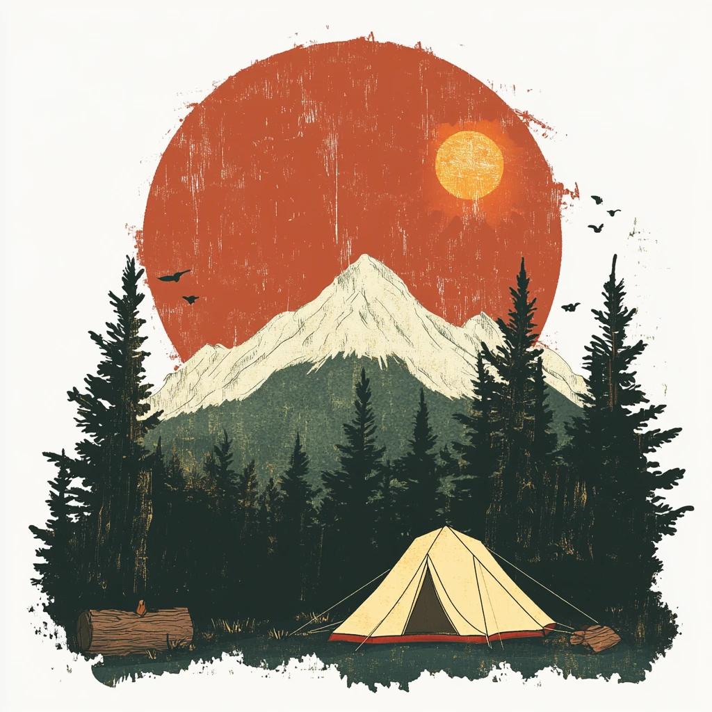 手绘山林露营地