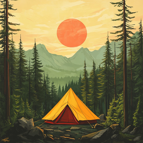 手绘山林露营地