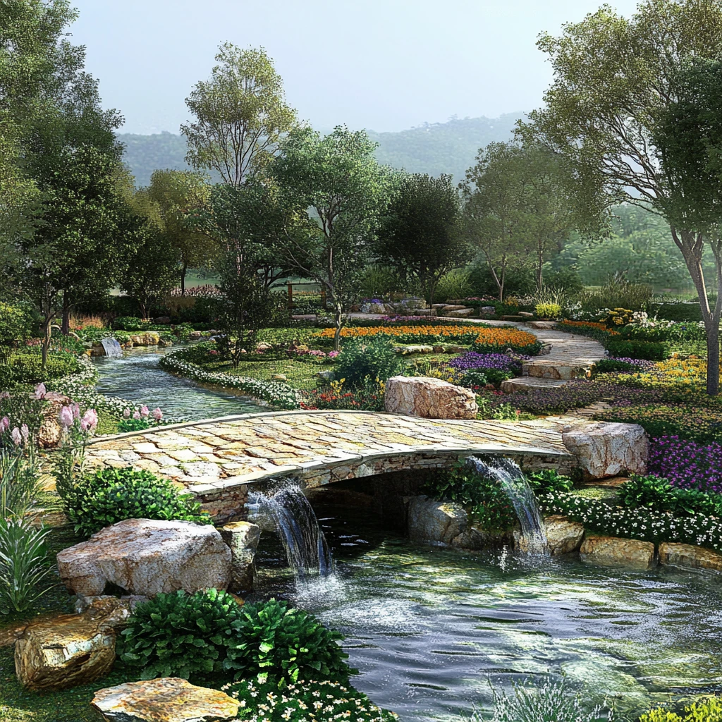 园林小石拱桥效果图