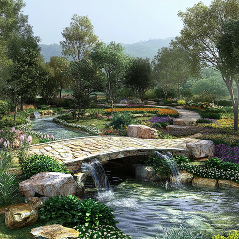 园林小石拱桥效果图