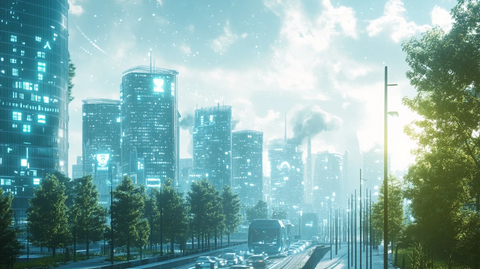 钢铁城市雨天的城市