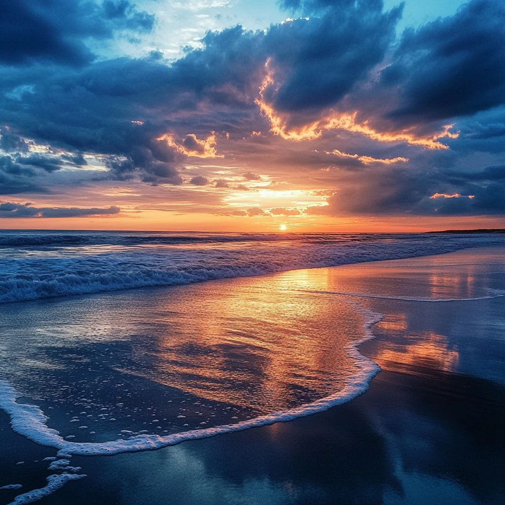 海边橙色云彩自然风景