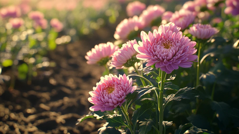 晚霞中的紫菊花