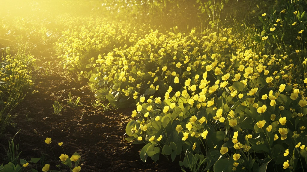 阳光照在毛茛花上