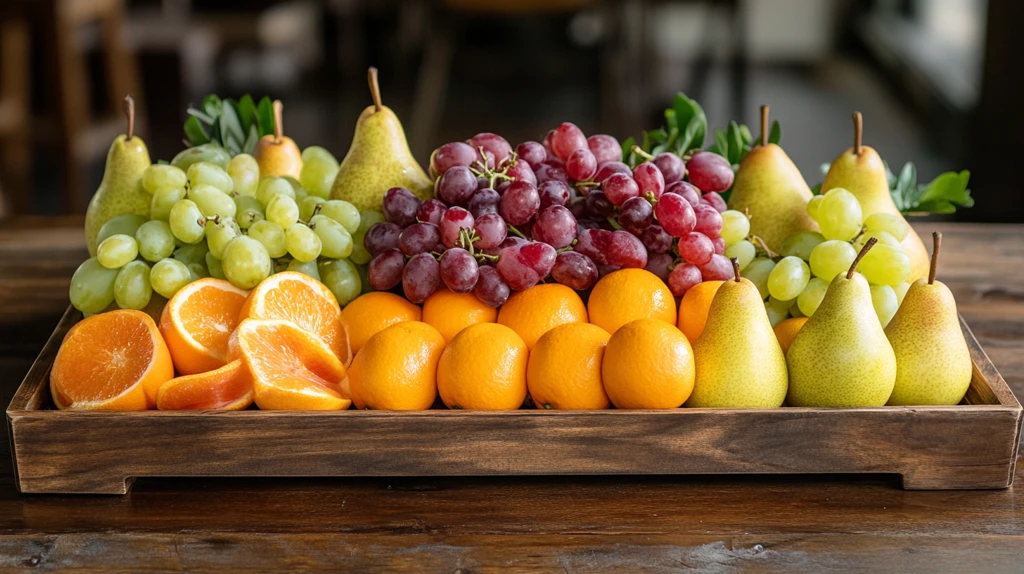 摆满新鲜水果的果盘
