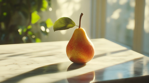 整颗梨子置石桌