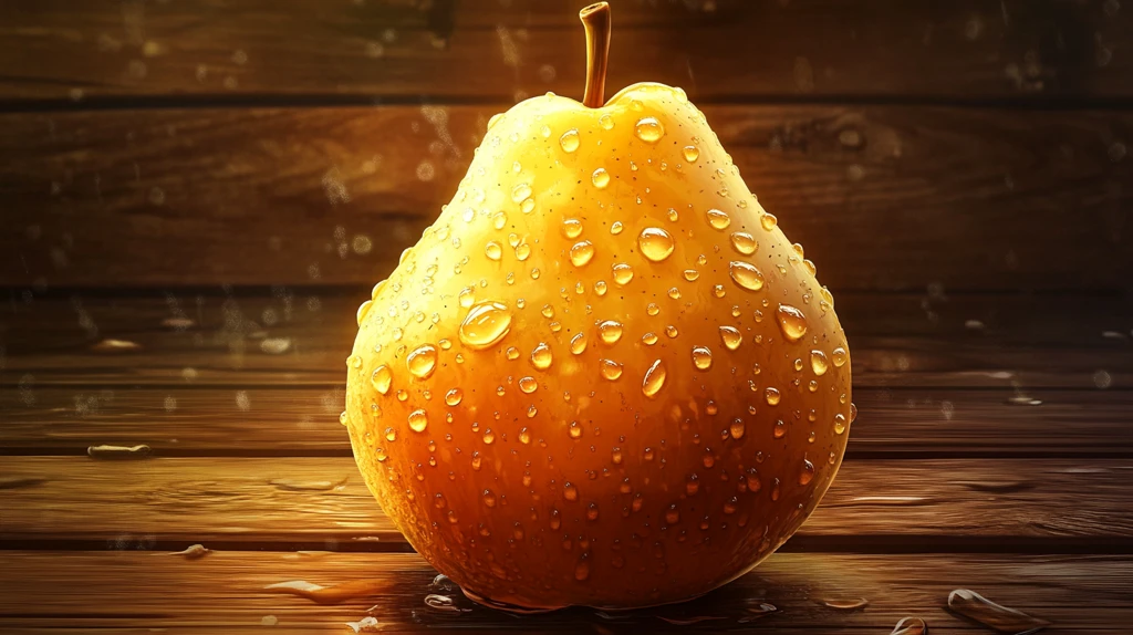 木桌上的梨水珠