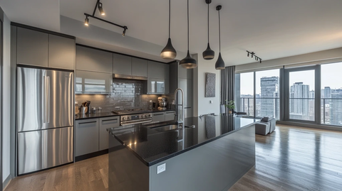 灰色橱柜黑色台面