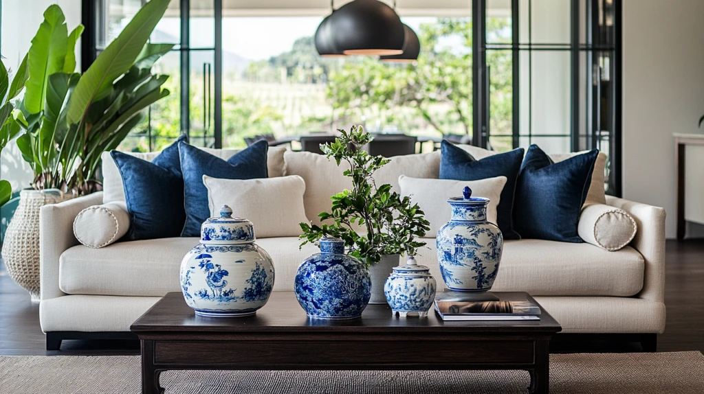 青花瓷与绿植客厅