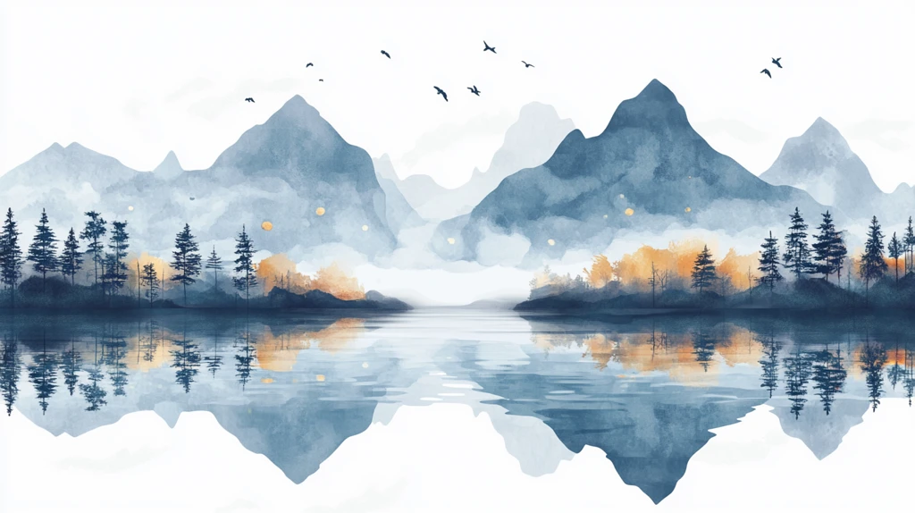 手绘唯美山水倒影