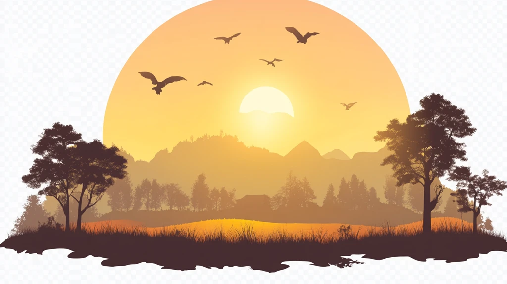 群山远山树木日出大雁