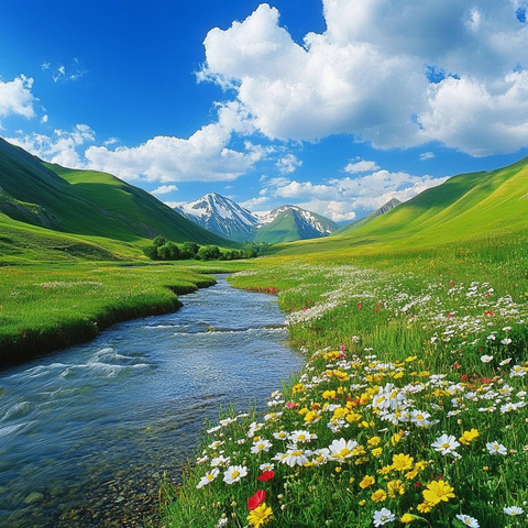 雪山河流湿地草壁纸