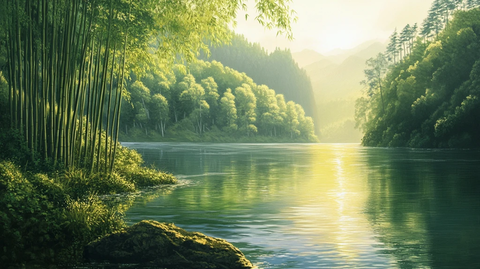 竹林河流山水