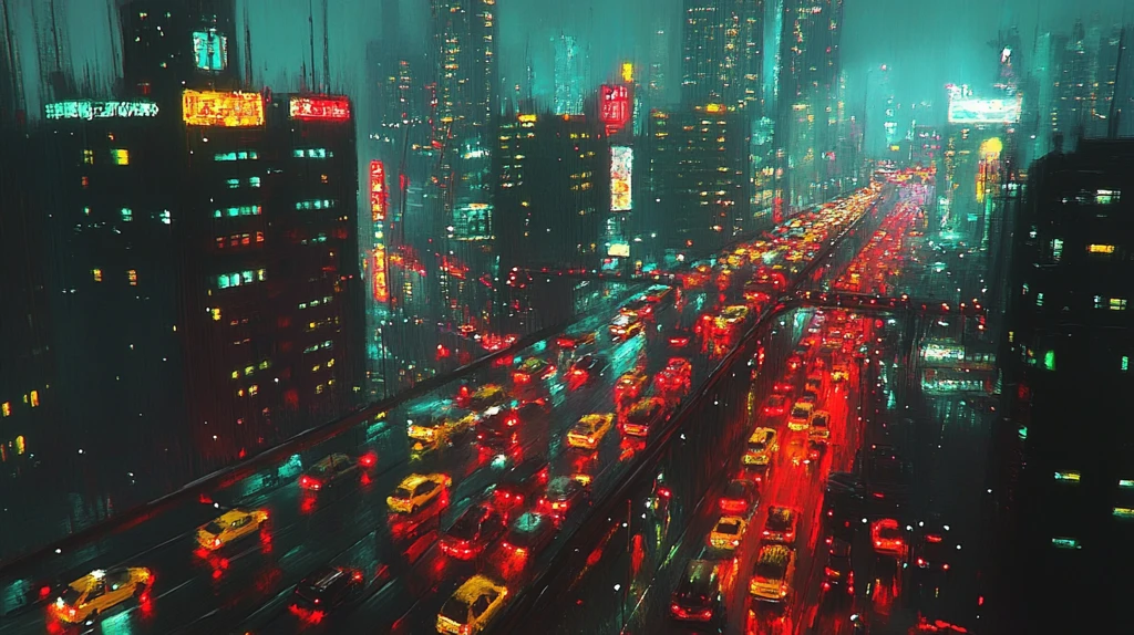 钢铁城市雨天的城市