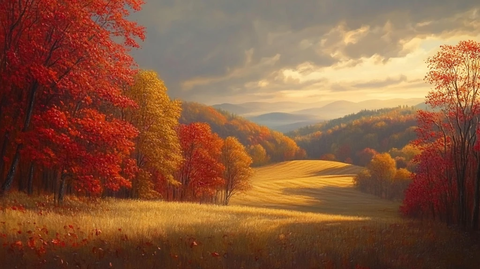 秋天森林画唯美秋色