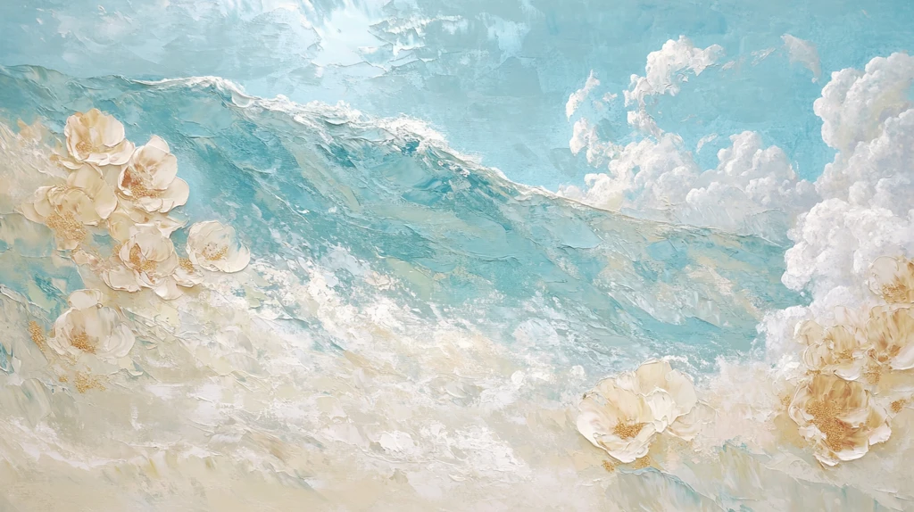 蓝天白云鲜花油画