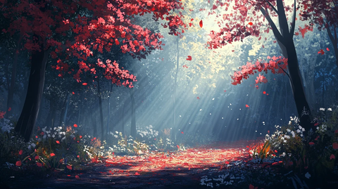 秋天森林画唯美秋色