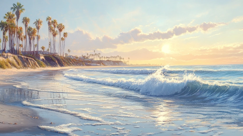 唯美海岸风景插画