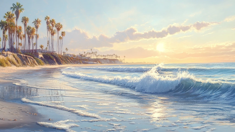 唯美海岸风景插画