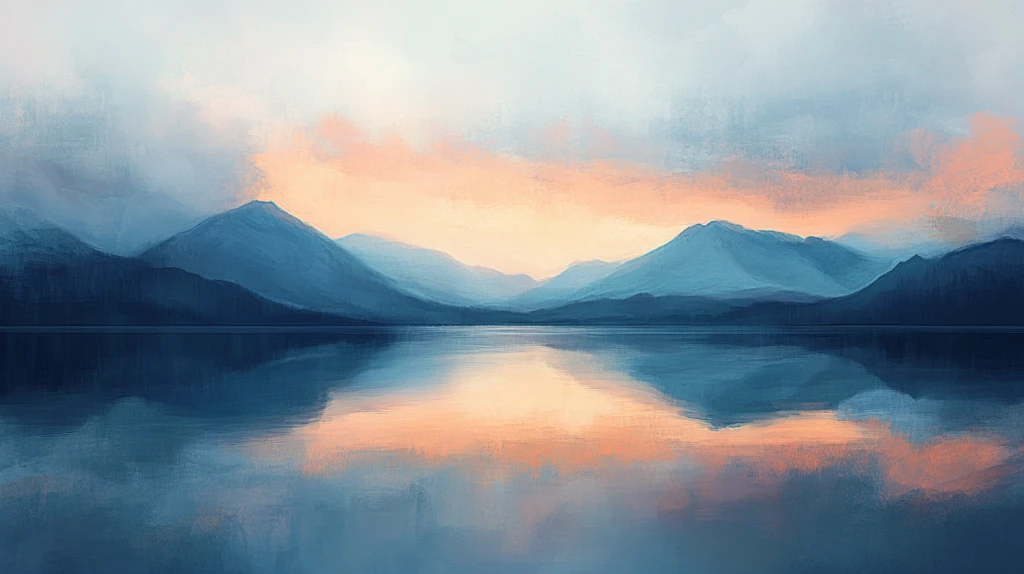 霞光远山倒影剪影湖面