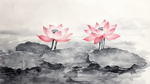 水彩荷韵
