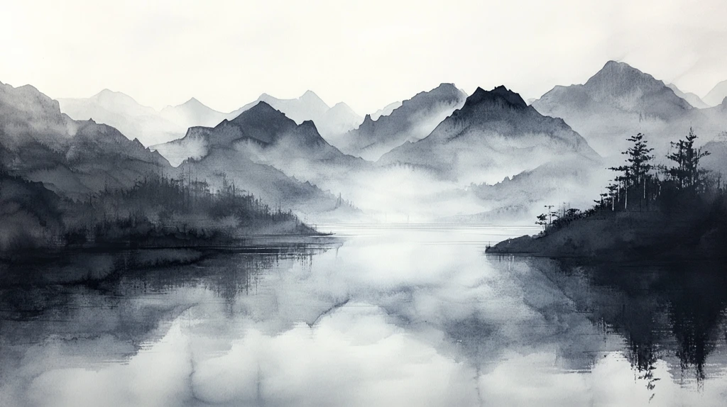 烟墨意境山水水彩画
