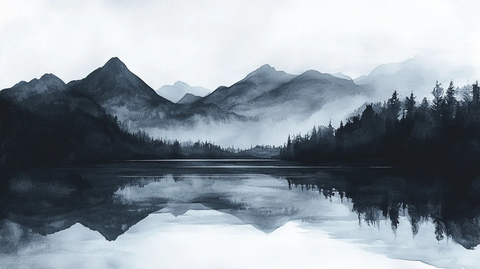 烟墨意境山水水彩画