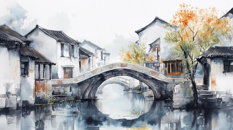 乌镇水彩水墨山水