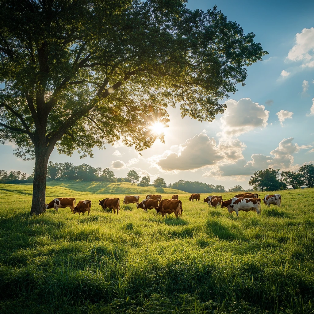 清晨太阳牛群乡村