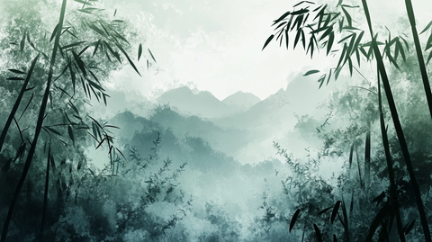 意境竹林山水画
