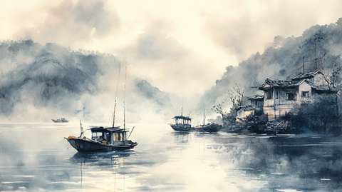 烟雨江南古风山水插画