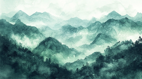 绿色水墨山峰背景