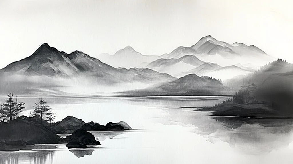 磨砂山水意境画