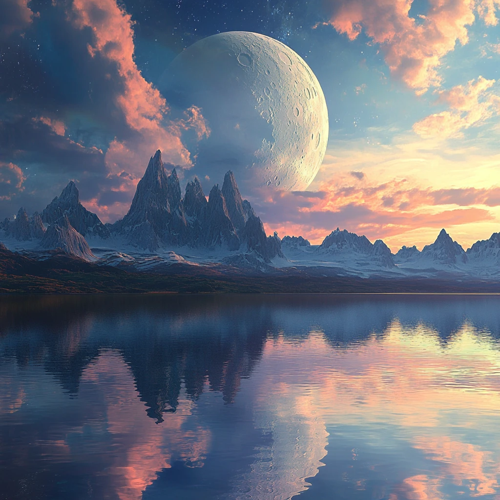 意境图片星月山川挂图